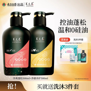 云南白药养元青洗发水生姜茶叶精华无硅油清洁大瓶组合500ml*2