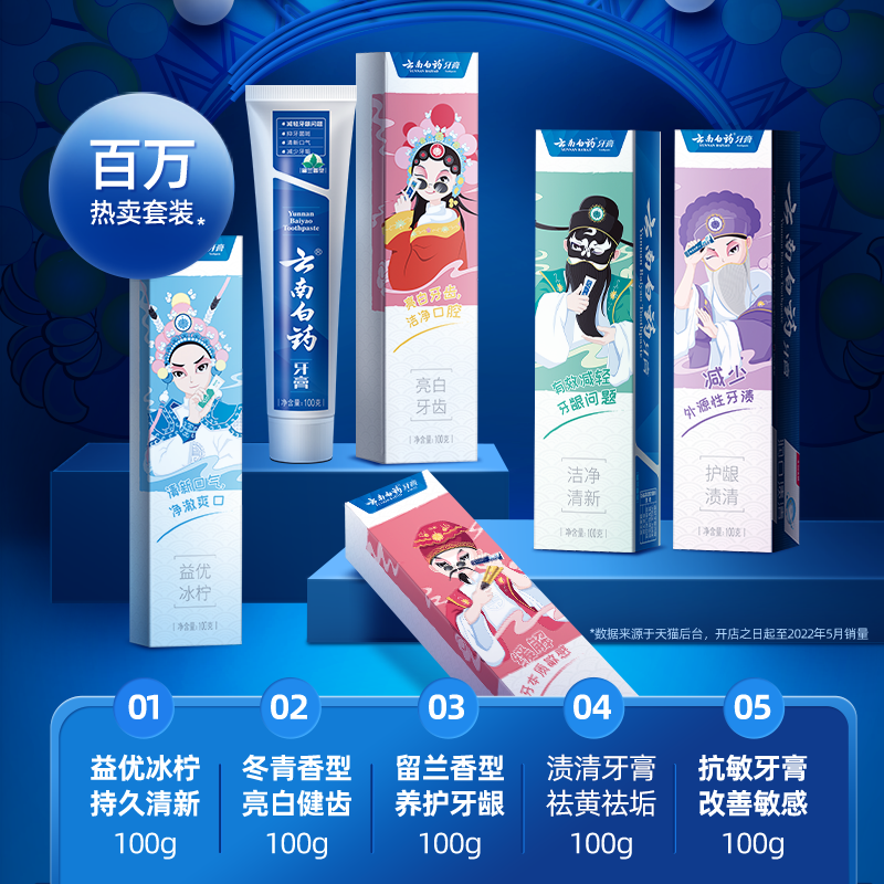 云南白药牙膏国粹套装抗敏亮白国粹/五福随机发货