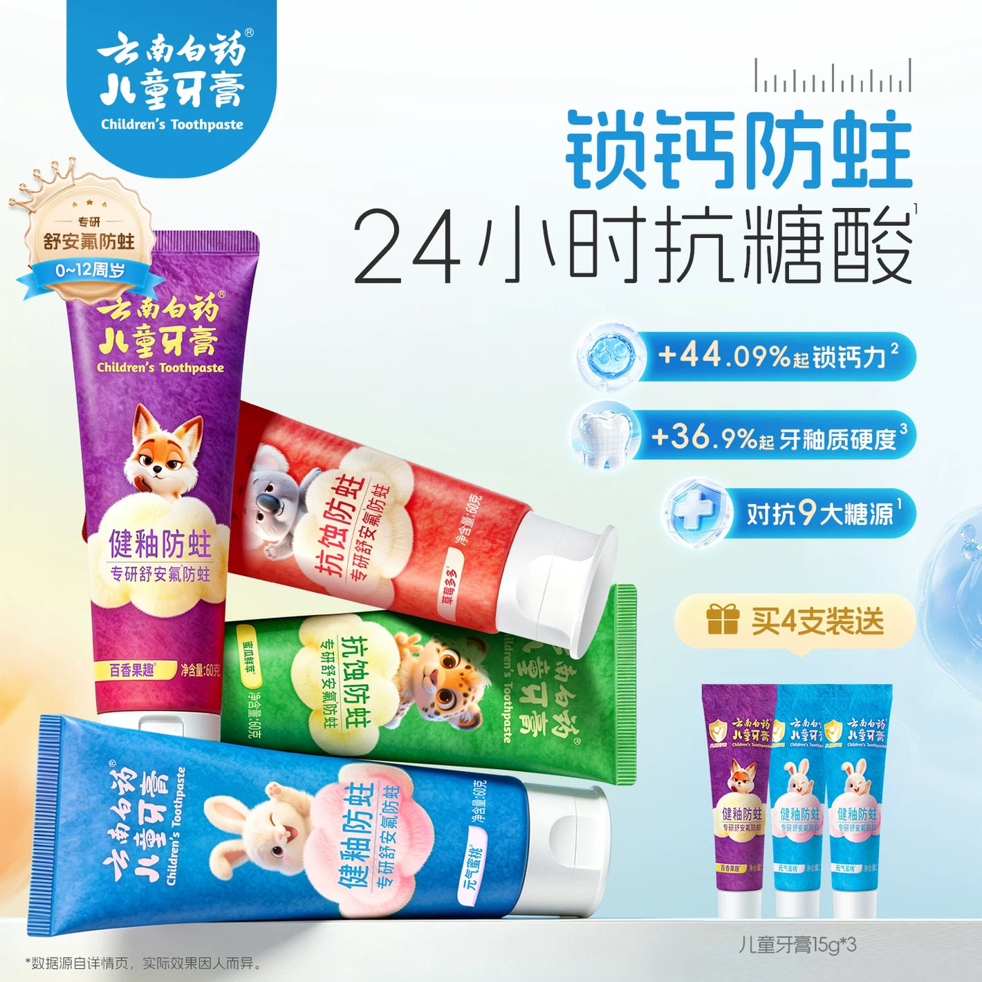 云南白药儿童舒安氟牙膏防蛀护齿