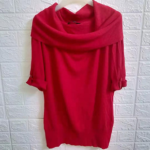 外贸女装 套头短袖 大牌180斤欧美大码 堆领针织衫 宽松通勤 秋季 19元