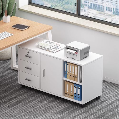 木质文件柜办公室柜子储物柜带锁收纳柜带轮桌下可移动矮柜抽屉柜