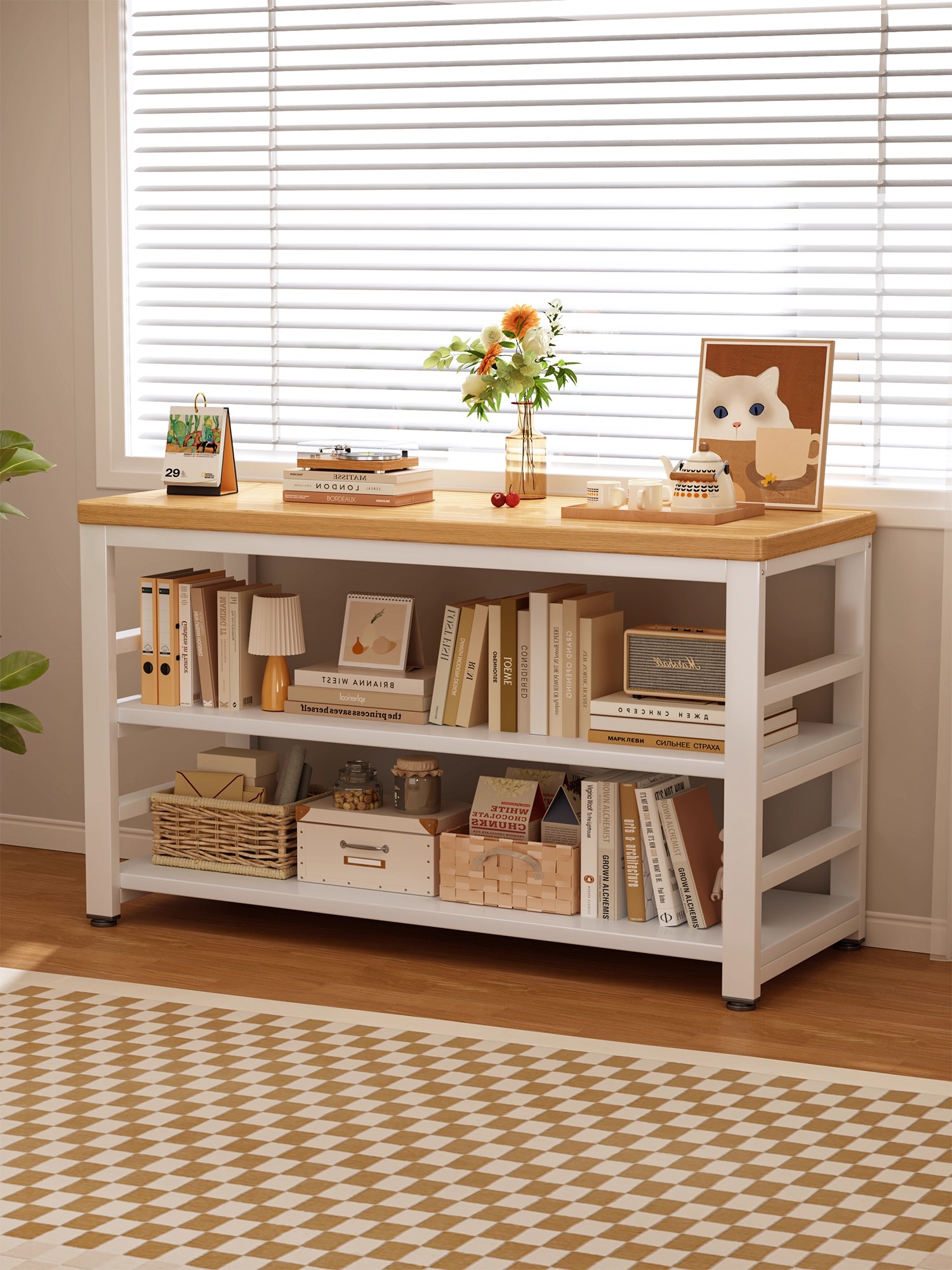 置物架落地一体靠墙客厅阳台多层收纳架书架办公室文件整理储物架