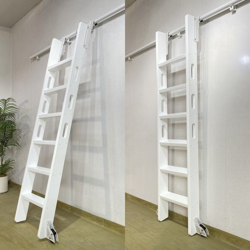 白色滑轨道书酒窖架柜图书馆伸缩收纳实木移动上下铺高低床楼梯子