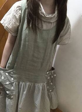 日系学院风套装女夏季设计感复古条纹高领上衣+背心连衣裙两件套