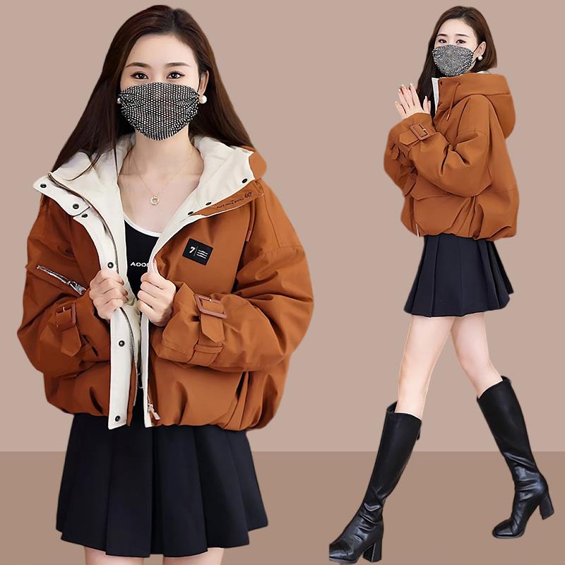 加绒派克服女冬季2024新款宽松休闲小个子加厚棉服夹棉短外套棉袄