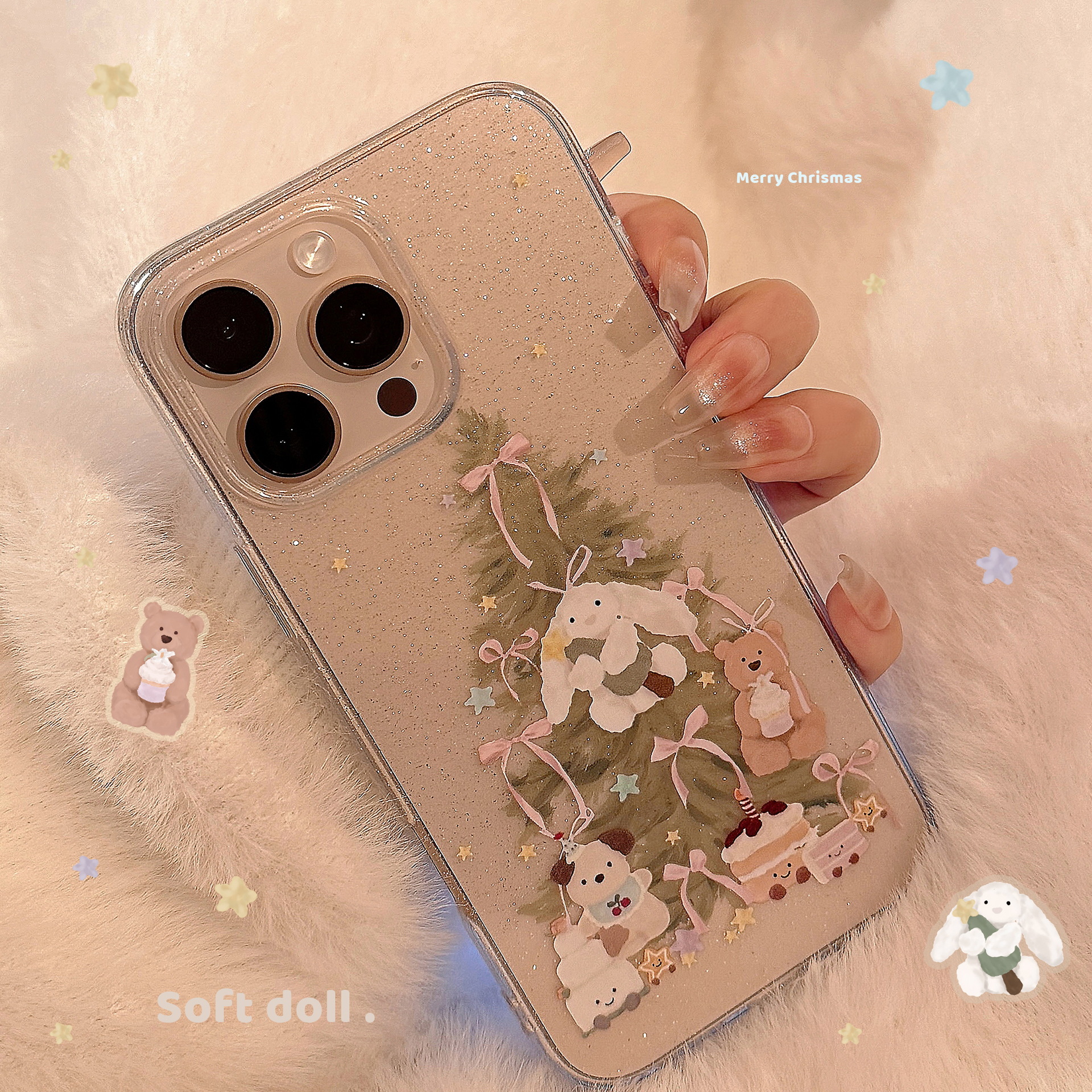 苹果圣诞树透明闪粉手机壳保护套