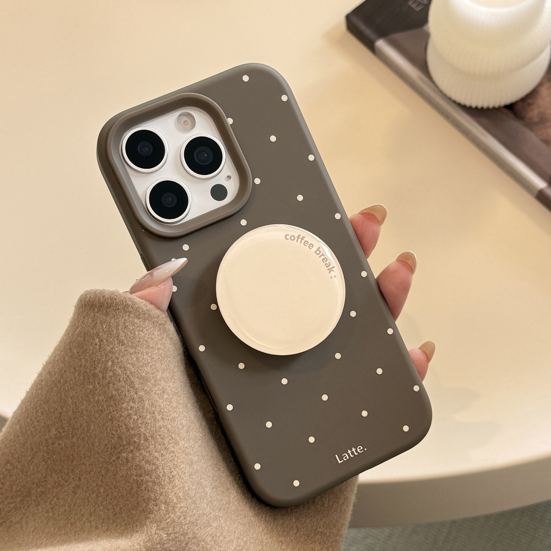 苹果简约波点支架手机壳保护套