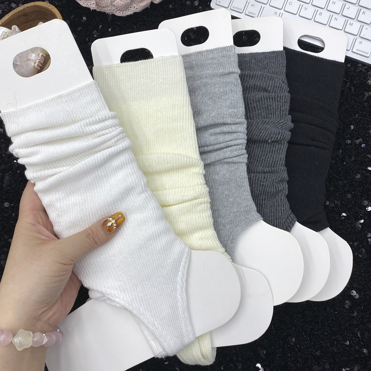 灰色踩脚袜套女秋季韩系芭蕾风夹踩两穿小腿纯棉竖条显瘦堆堆腿套,女士内衣/男士内衣/家居服,长筒袜,淘宝优惠券,粉丝福利购,淘宝优惠卷