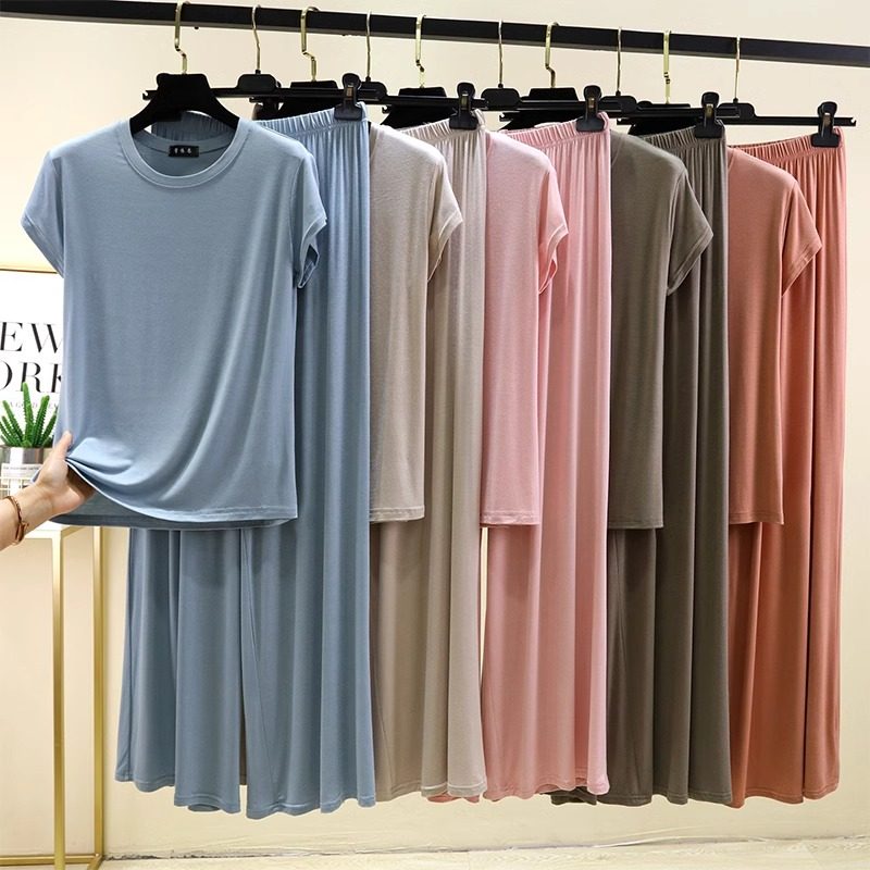 莫代尔短袖T恤阔腿裤长裤家居服两件套女夏季睡衣睡裤休闲薄套装,女士内衣/男士内衣/家居服,睡衣/家居服套装,淘宝优惠券,粉丝福利购,淘宝优惠卷