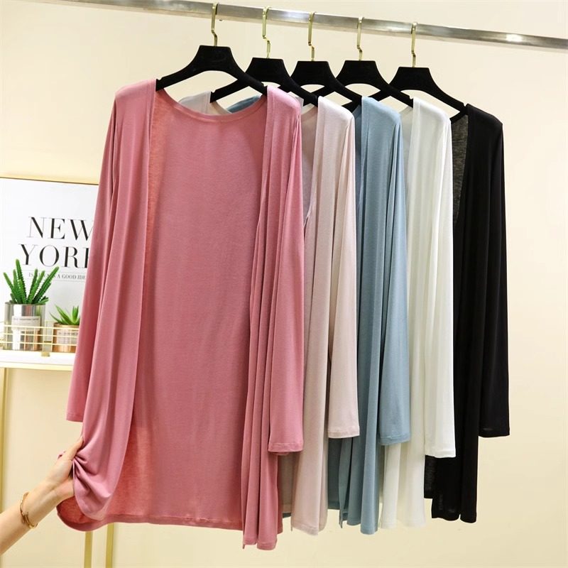 2025夏季莫代尔长款开衫女薄款长袖防晒衣披肩外套纯色空调衫外搭,女装/女士精品,短外套,淘宝优惠券,粉丝福利购,淘宝优惠卷