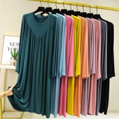 家居服睡衣裙大摆显瘦百褶裙 大码 莫代尔长袖 睡裙女宽松连衣裙薄款