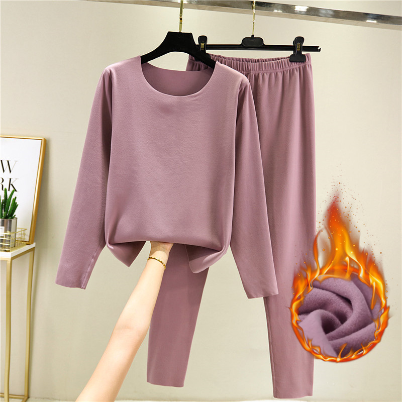 长袖套装保暖加厚自发热德绒女