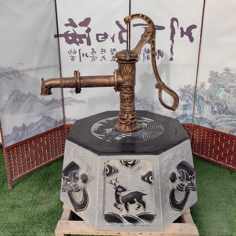 石雕井口盖青白仿古圈石头梅兰竹菊兽鱼祥云老式庭院家用装饰摆件