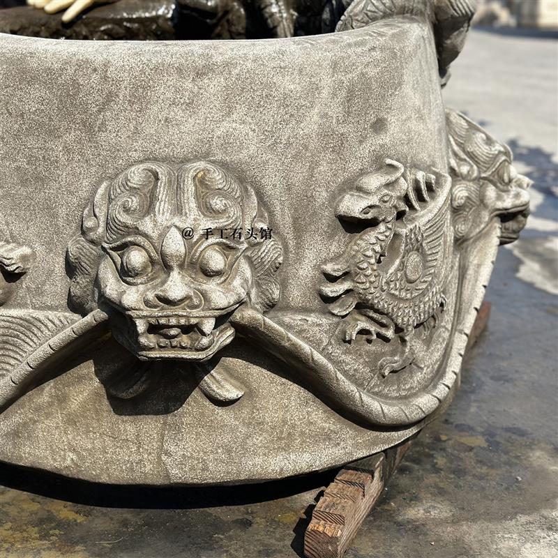 石雕井口 青石仿古做旧石井 无底井圈套 四圣兽龙头吸水兽水井