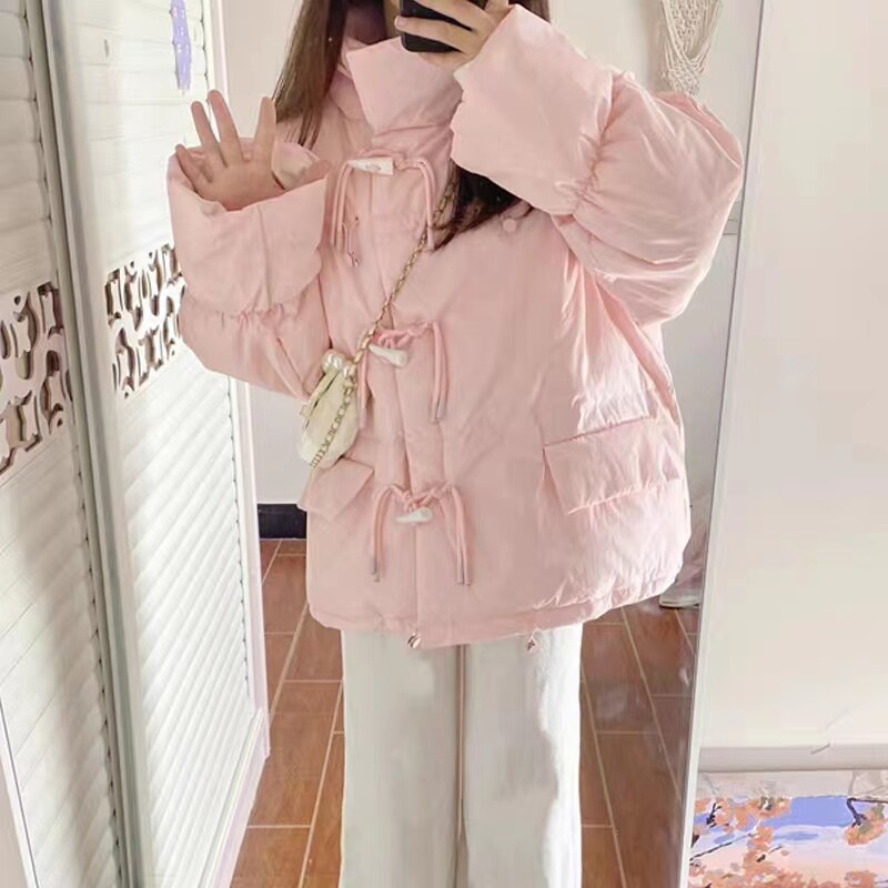 东大门韩版牛角扣小个子羽绒服女短款2023年新款白鸭绒面包服外套