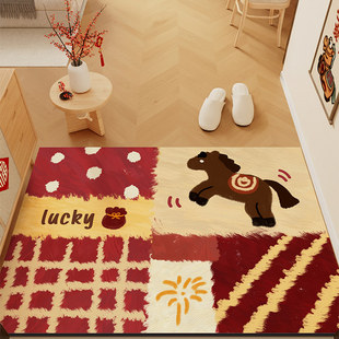 马年地垫入户门进门口家用脚垫pvc皮革可擦免洗耐脏地毯红色新款