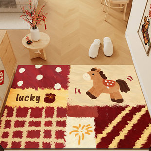 马年地垫入户门进门口家用脚垫pvc皮革可擦免洗耐脏地毯红色新款