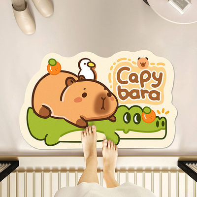 卡通卡皮巴拉造型硅藻泥吸水软垫浴室门口脚垫子厕所防滑速干地垫