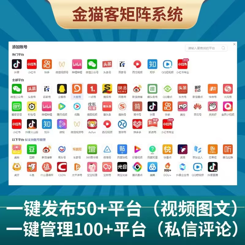 正版金猫客已更新支持50+平台矩阵发布视频发布图W发布私信管理
