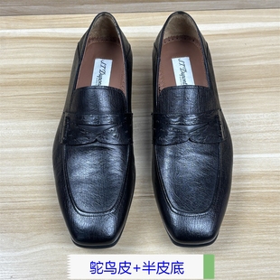 40码新款商务正装鸵鸟皮鞋男透气半皮底上班一脚蹬乐福鞋百搭鞋