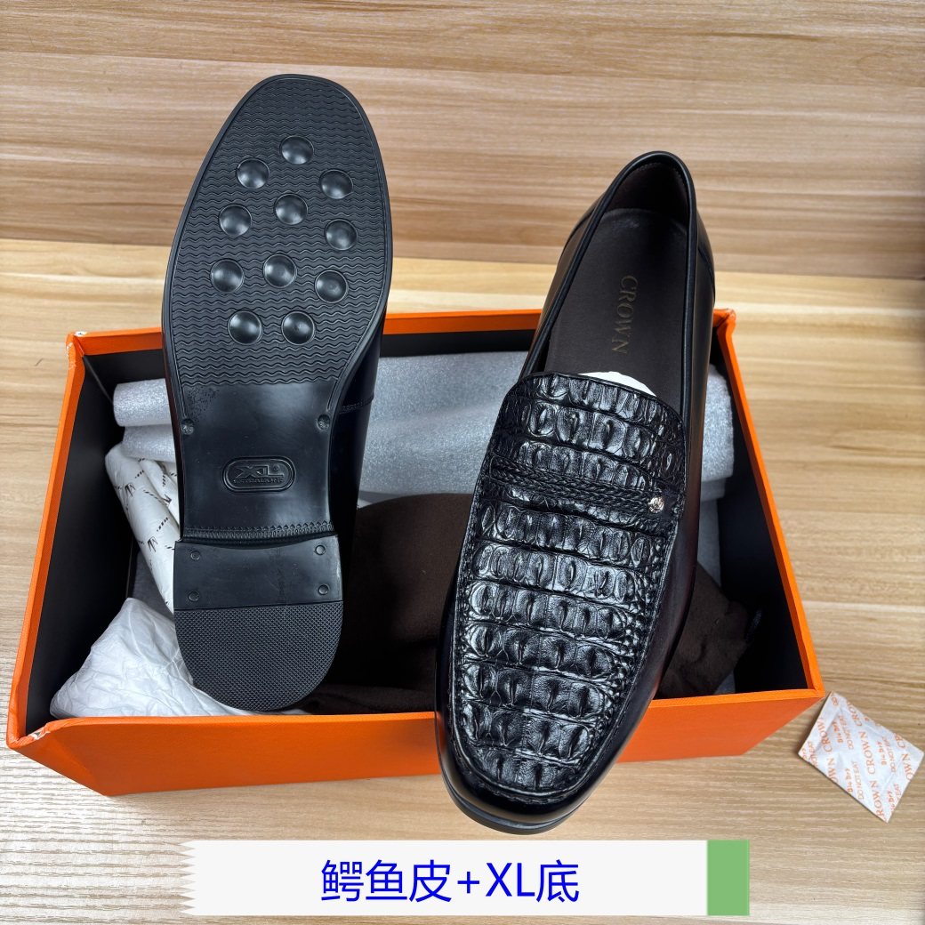 43码男鞋专柜正品鳄鱼皮黑色一脚蹬高档商务套脚皮鞋XL大底,女鞋,乐福鞋（豆豆鞋）,淘宝优惠券,粉丝福利购,淘宝优惠卷