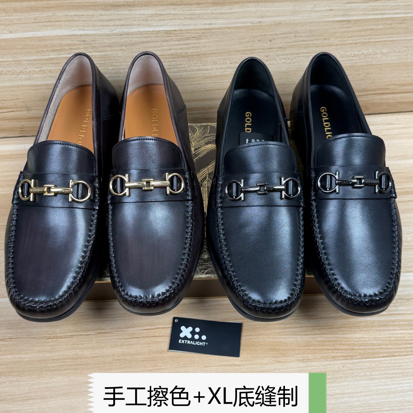 进口XL底男士豆豆头层牛皮套脚商务休闲鞋防滑舒适上线擦色乐福鞋