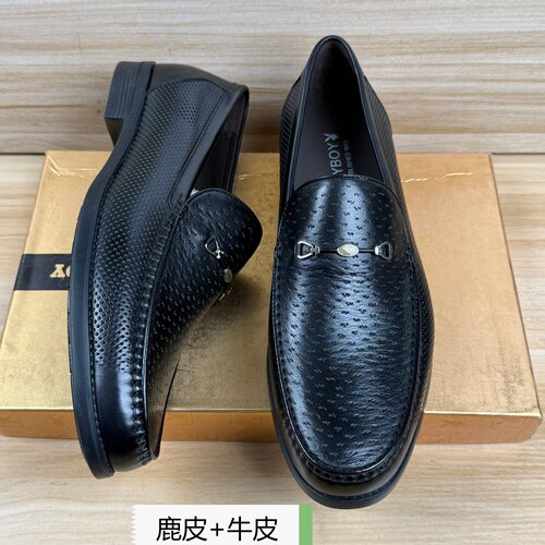 撤柜断码男鞋夏季新款鹿皮镂空透气商务休闲乐福鞋正装打孔皮鞋