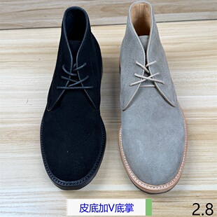 撤柜断码牛反绒工装沙漠靴秋季新款百搭马丁靴皮底加V底掌