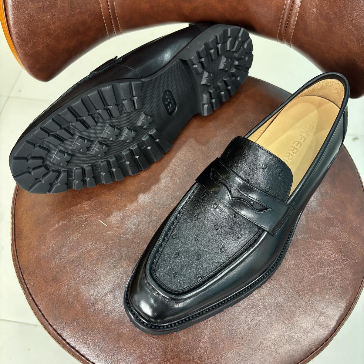 专柜高档鸵鸟皮男鞋套脚厚底韩版潮流商乐福务休闲皮鞋男XL底