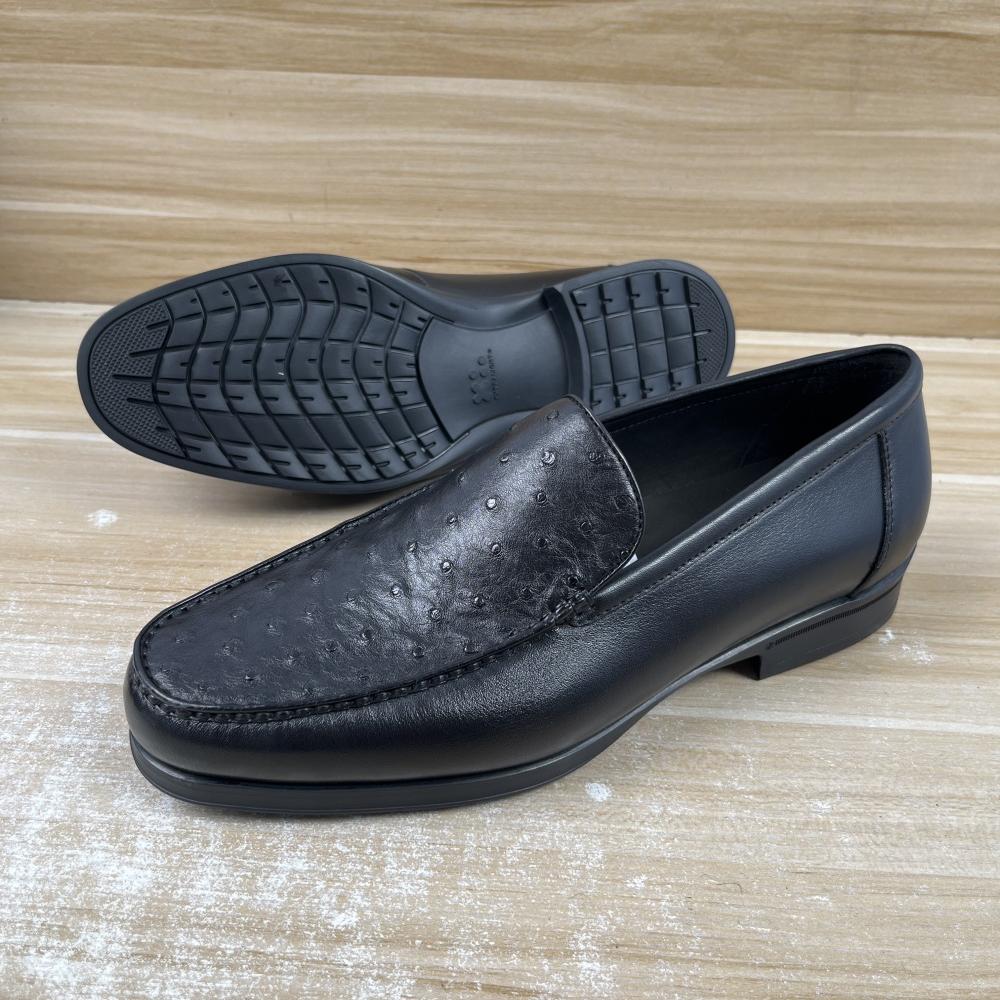 撤柜商务休闲鞋乐福男鞋鸵鸟皮皮鞋男士鞋套脚舒适新款XL底