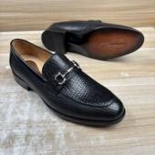 进口鲨鱼皮一脚蹬商务皮鞋 费雷琴底固特异缝制皮底乐福鞋