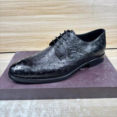 吊牌13600意大利进口男鞋稀有满丁鸵鸟皮系带商务正装高档皮鞋