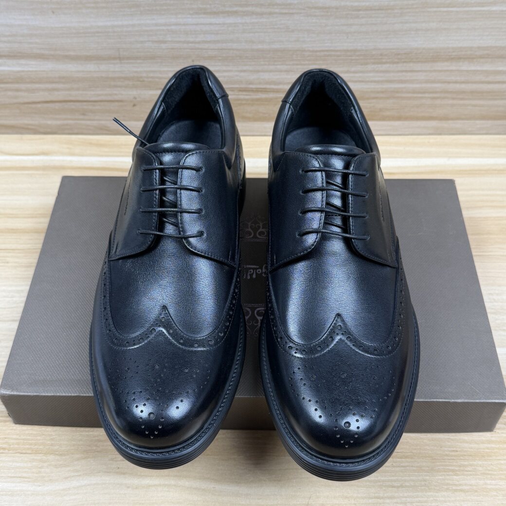 40码25春款男鞋头层牛皮布洛克雕花系带商务正装超轻减震德比鞋