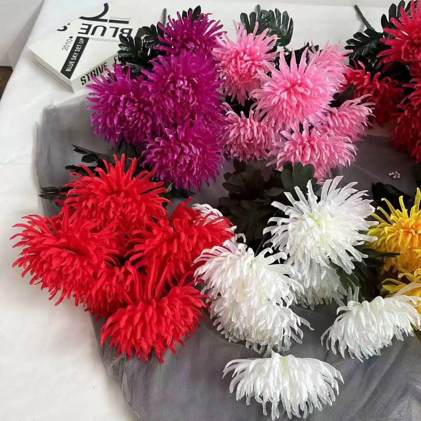 高档金丝菊绢布假花清明祭祀专用花束墓地墓碑追思祭奠装饰花艺