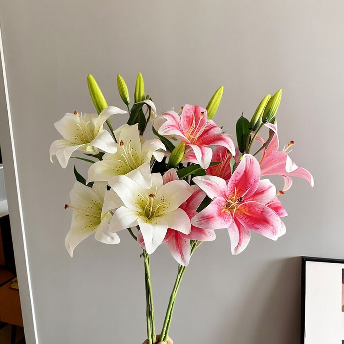 手感仿真百合花客厅卧室装饰摆件