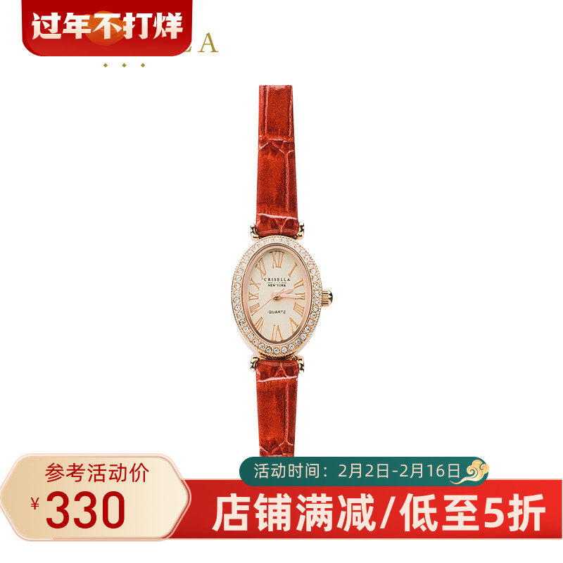 Crisella卡斯丽欧美牛皮表带复古女式手表 迷你表盘手链表饰品表