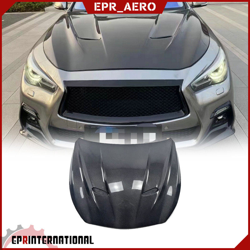 适用于英菲尼迪Q50 HT款碳纤维改装前机盖车头盖引擎盖轻量化开孔