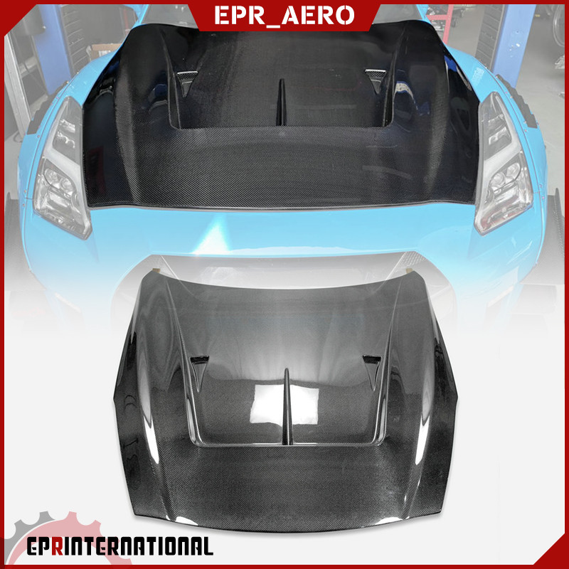 适用于日系战神GTR R35 L&B V2碳纤维改装机盖开孔头盖替换引擎盖