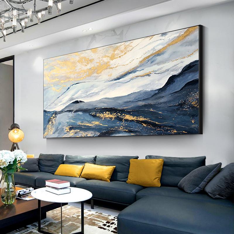 手绘油画流彩云海金箔横幅客厅沙发背景墙装饰画玄关轻奢餐厅挂画