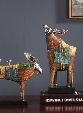 诗意栖居浪漫田园驯鹿摆件美式复古软装饰品书房玄关橱柜装饰摆设