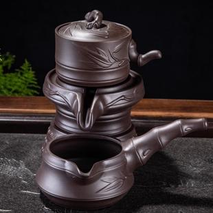 家用旋转出水防烫泡茶壶杯茶道配件 紫砂石磨懒人功夫自动茶具套装