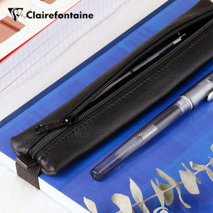 法国Clairefontaine克莱方丹羊皮绑带笔袋A5便携防丢A4简约真皮拉链笔包多功能办公日记手账本绑袋配件