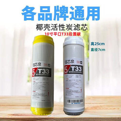 纯水机后置活性碳滤芯10寸平口T33高碘值椰壳碳净水器滤芯第五级