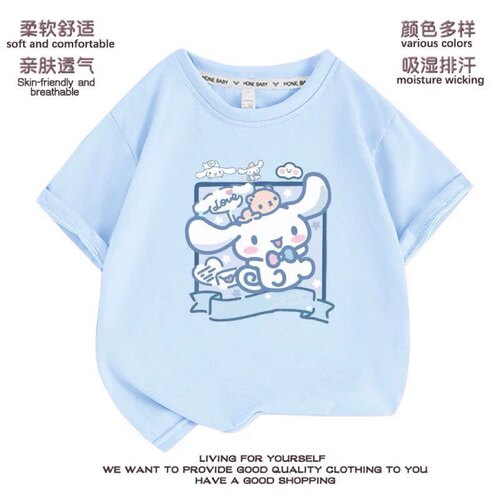 卡通狗衣服短袖女童t恤中大童洋气夏季透气棉质宽松半袖上衣童装9