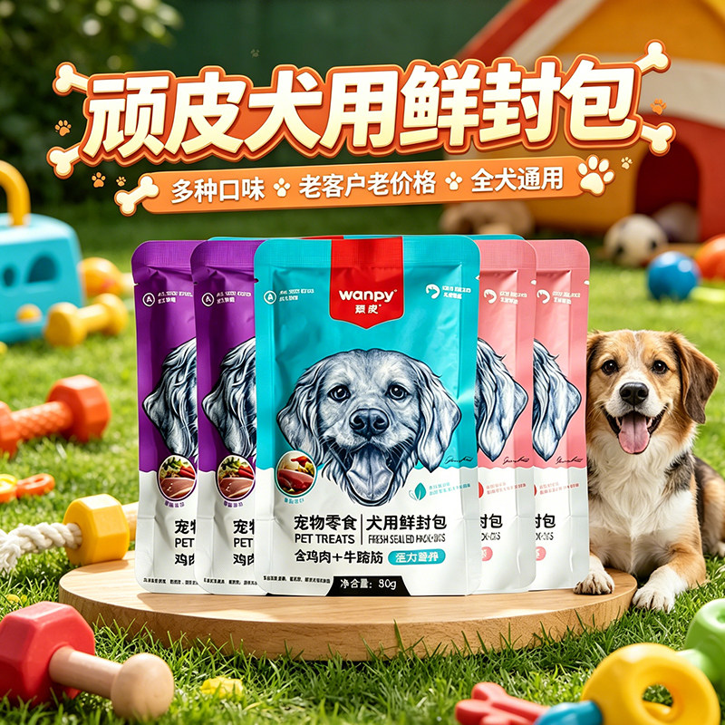 顽皮wanpy宠物狗狗鲜封包零食狗罐头牛肉鸡肉湿粮拌饭肉泥肉蛮多