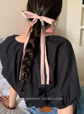 FromSheep~韩系粉色蝴蝶结飘带发夹女后脑勺弹簧夹子百搭发卡头饰