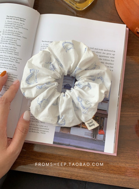 定制款~韩系白色小猫大肠发圈女高级感头绳发饰肥肠发圈蓝色发绳