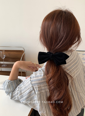 韩国黑色蝴蝶结大肠发圈女扎头绳丝绒发圈高级感马尾发绳皮筋头饰