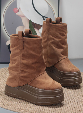 小个子超高跟12cm内增高马丁靴女美拉德复古套筒烟筒靴加绒短靴子