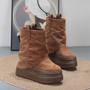小个子超高跟12cm内增高马丁靴女美拉德复古套筒烟筒靴加绒短靴子